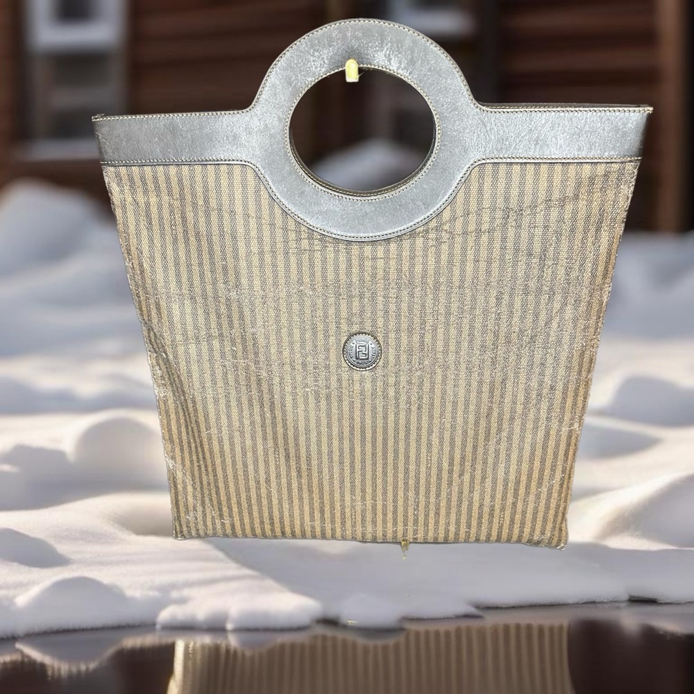 FENDI Vintage Pequin Coated Canvas Flat Tote Bag